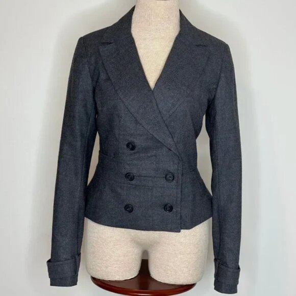 Reiss Women's Double Breasted Tailored Fit Virgin Wool Gray Blazer Size 10 - Picture 1 of 10